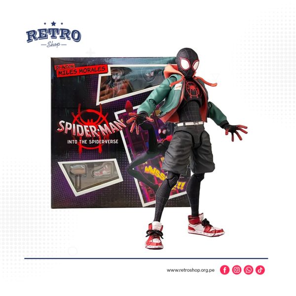 Esta figura de acción está inspirada en el personaje Miles Morales de Marvel, específicamente en su apariencia en la película Spider-Man: Into the Spider-Verse.