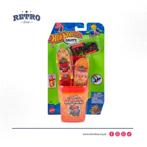 Hot Wheels Skate Caja de Chicles con 2 skates Fire Spice